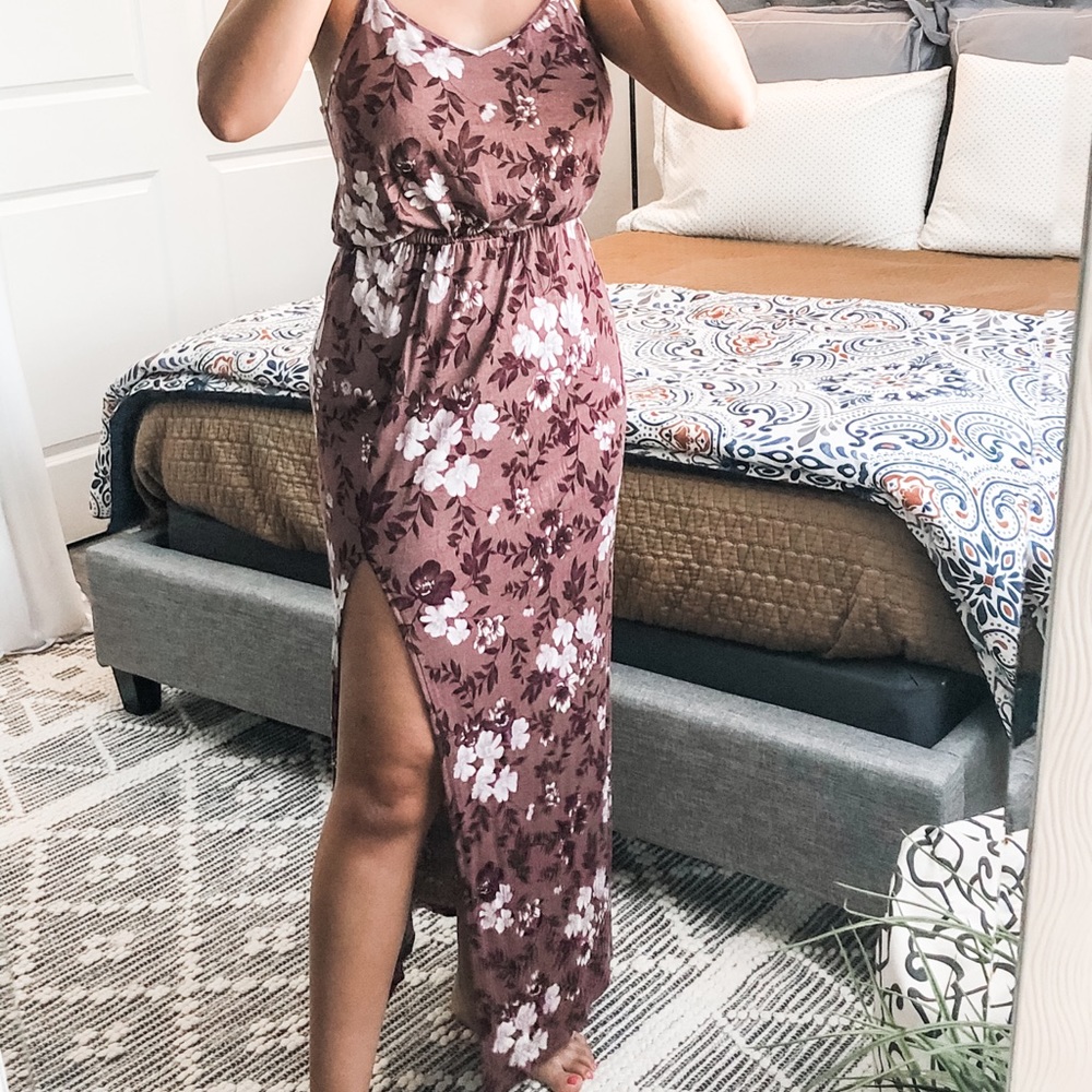 Maroon floral maxi dress